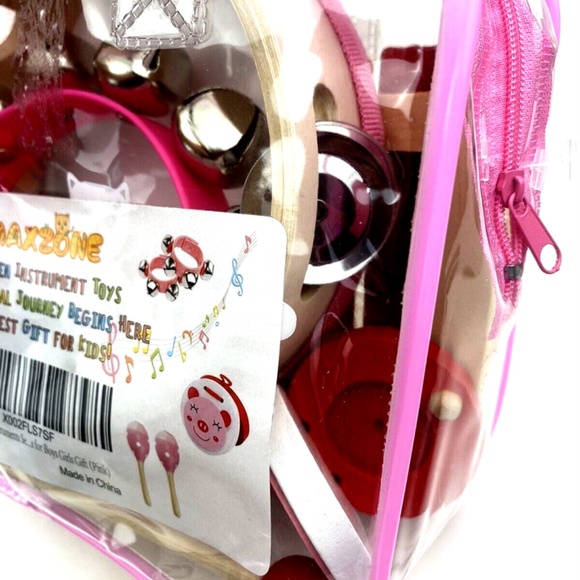 Musical Instrument Toy Set Wooden Kid Children Carry Case Pink Zipper Closure - Picture 6 of 8